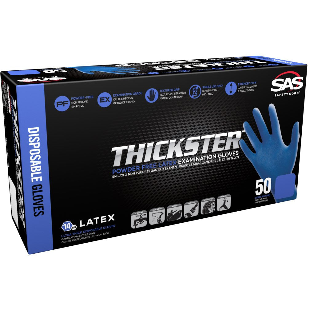 SAS 6603 SAS Thickster Powdered Latex Blue Disposable Gloves (Large, 14mil, 50 bx)