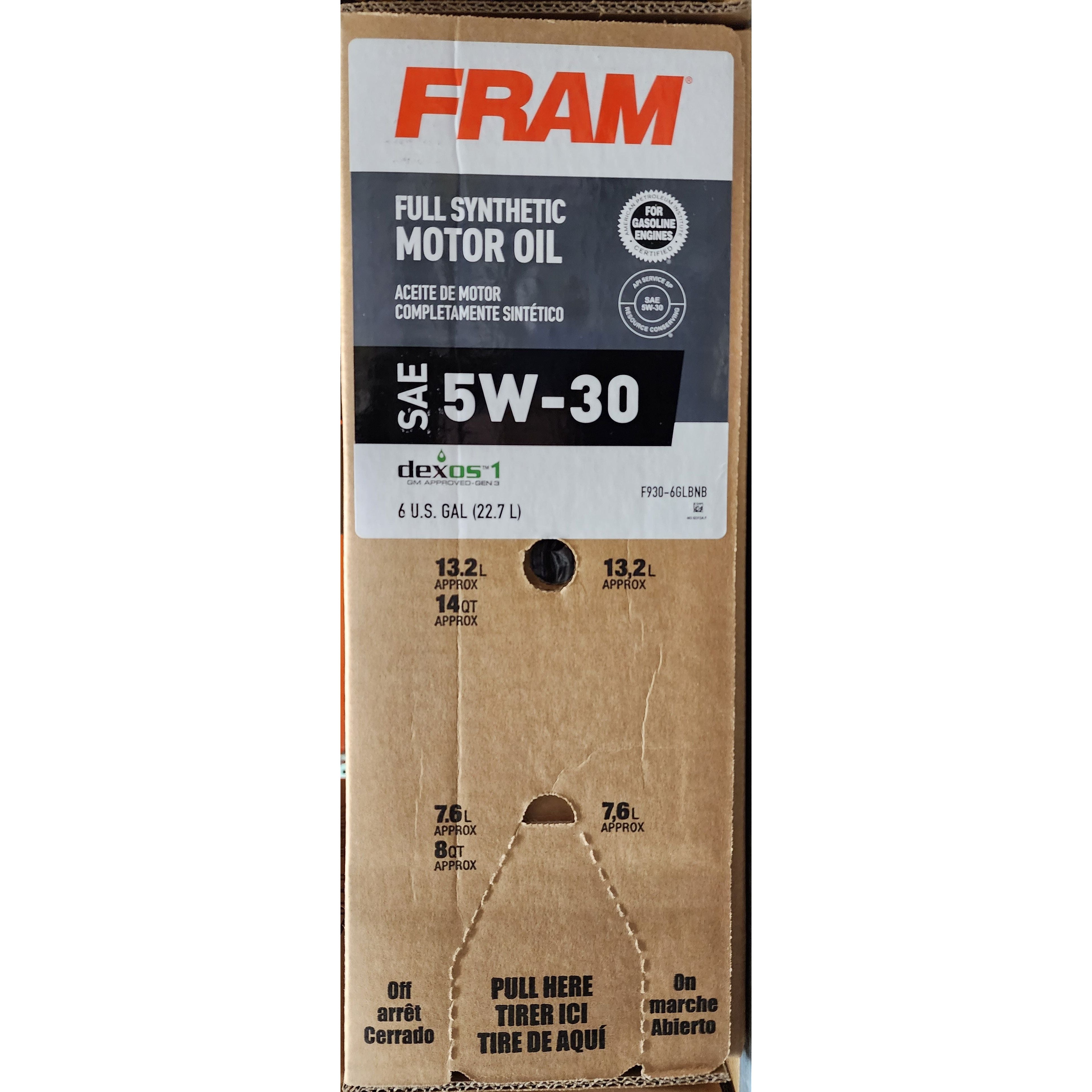 FRL F930-6GLBNB FRAM 5w-30 Dexos1 Gen2 Full Synthetic Oil (6 Gal)