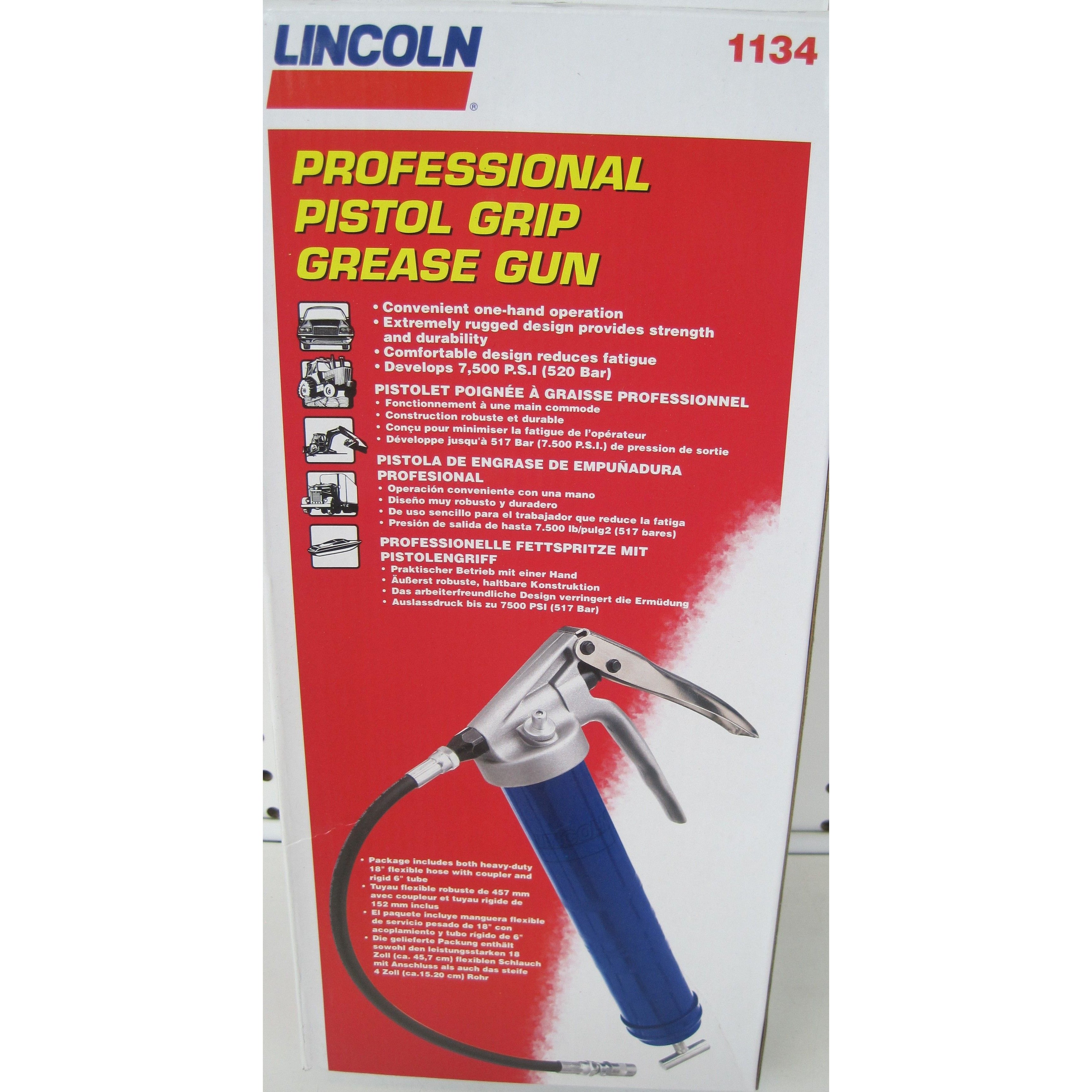 ET LIN1134 Lincoln Extra Heavy Duty Pistol Grip Grease Gun W/ 18" Flex Hose