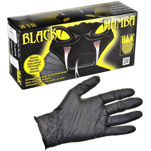XBM BLK-110 Black Mamba Black Nitrile Disposable Gloves (Medium, 6.25mil, 100 bx)