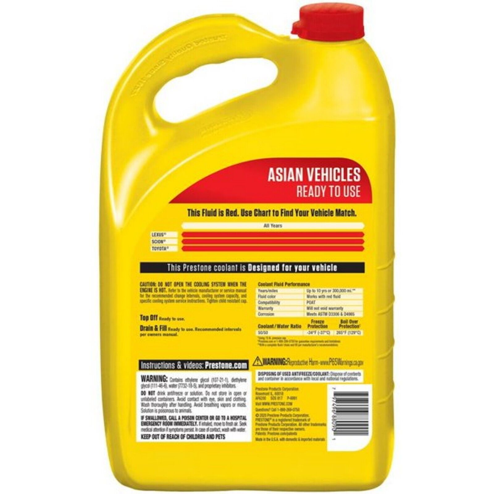 ANT AF6200 Prestone Asian Antifreeze/Coolant Prediluted 50/50 (Red, 1 Gal)
