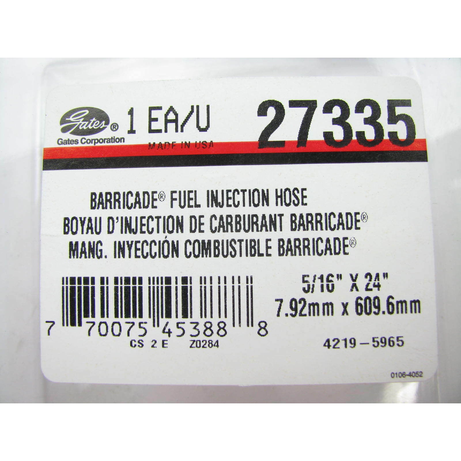 RBR 27335 Gates Barricade MPI Fuel Hose 5/16" ID (2 FT)