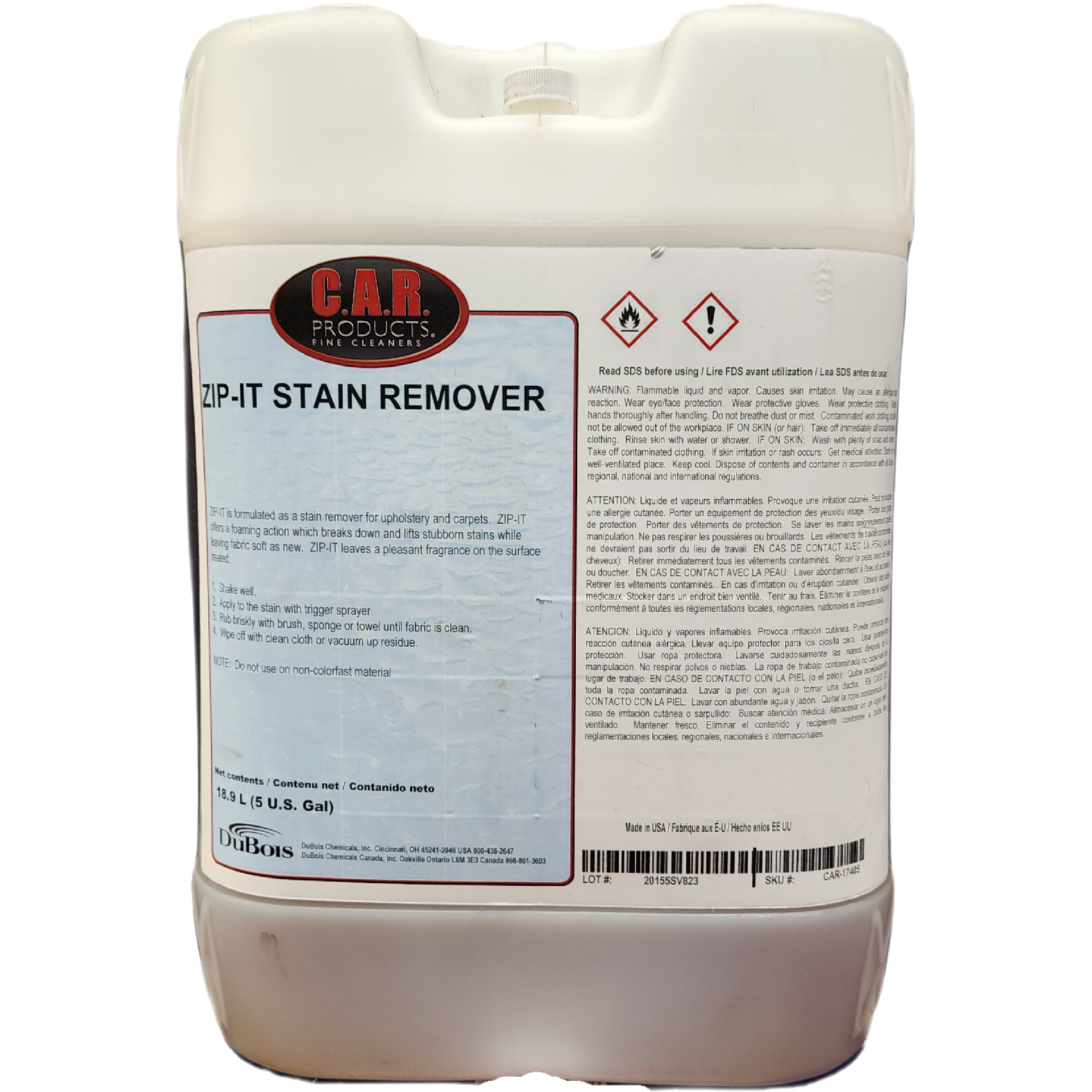 XCP CAR-17405 CAR Products Zip-It Stain Remover (5 gal)