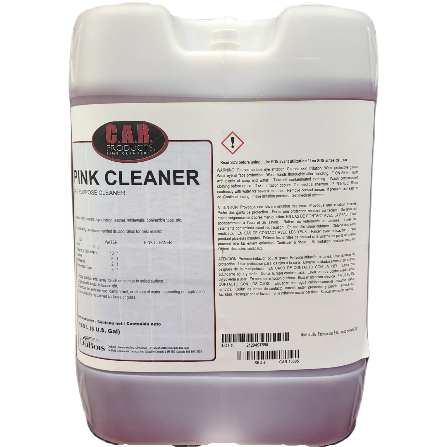 XCP CAR-10305 CAR Products Pink Cleaner All Purpose Cleaner (5 gal)