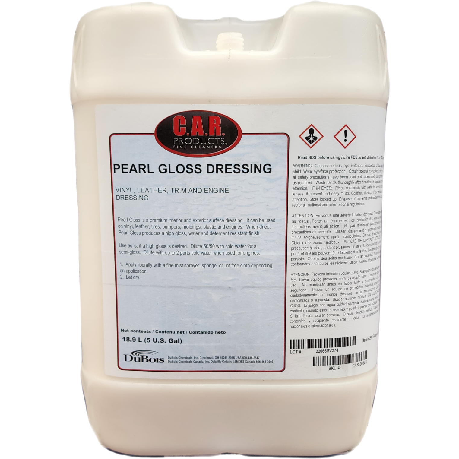 XCP CAR-20605 CAR Products Pearl Gloss Vinyl, Leather, Trim & Engine Dressing (5 gal)