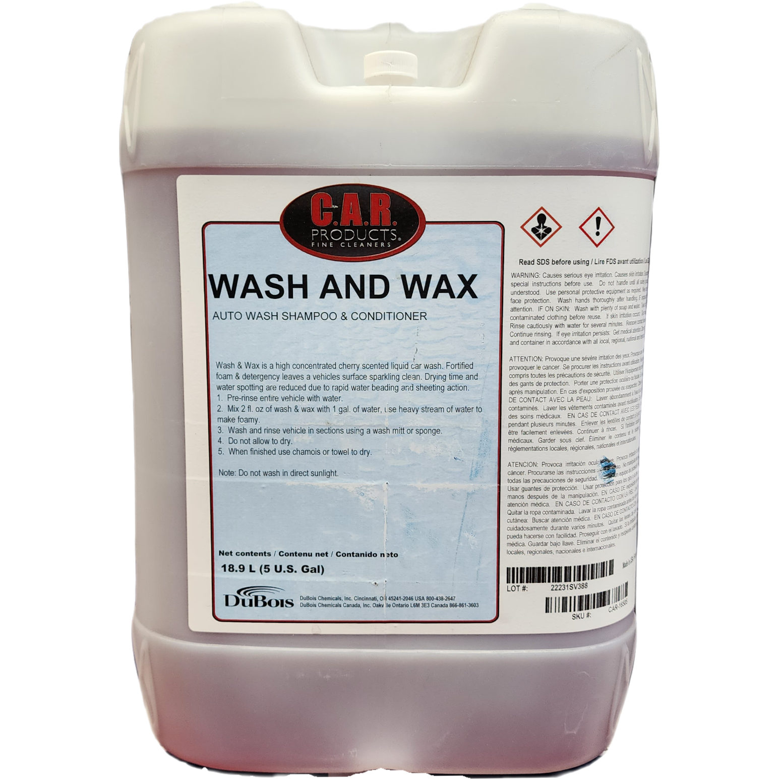 XCP CAR-16505 CAR Products Wash & Wax Auto Wash Shampoo & Conditioner (5 gal)